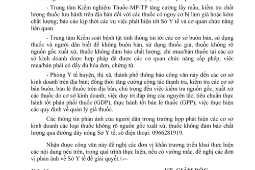 Công văn Số 776/SYT-NV của Sở Y tế tỉnh Bạc Liêu ngày 23 tháng 4 năm 2025 V/v cảnh báo thuốc giả, thuốc lưu hành trái phép trên thị trường