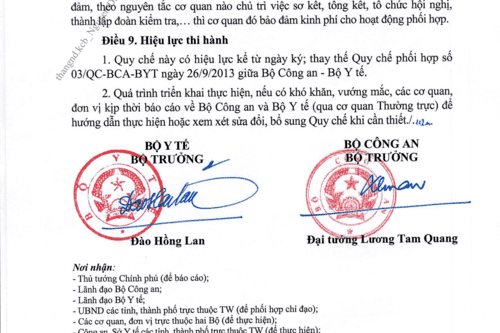 Quy chế phối hợp giữa Bộ Công an và Bộ Y tế trong công tác bảo đảm an ninh, trật tự và lĩnh vực y tế.